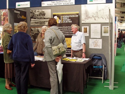 Members manning the Malvern Family History Stand at the Three Counties Showground