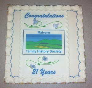 21st birthday cake for Malvern Family History Society 2016